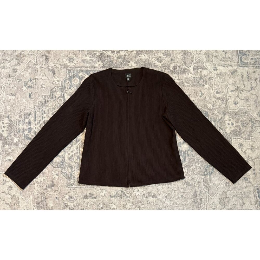 Eileen Fisher Women's Crepe Full Zip Jacket Small Long Sleeves Collarless Career